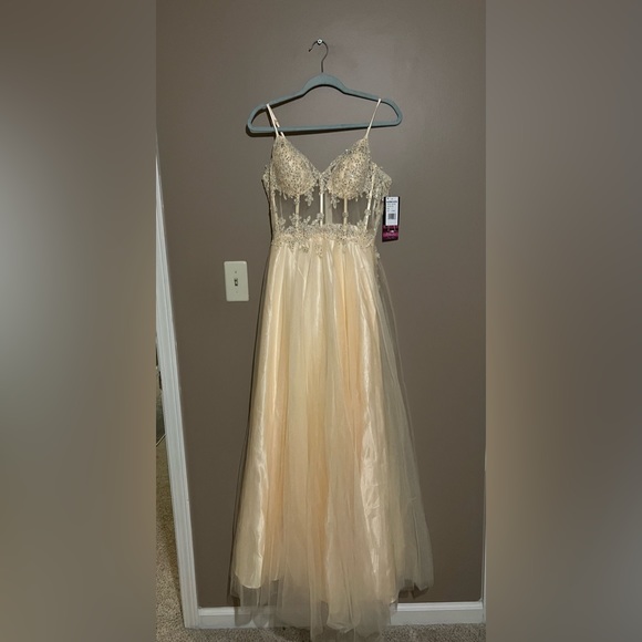 BLONDIE NITES Womens Yellow Mesh Corset Bodice Dress - Picture 4 of 7